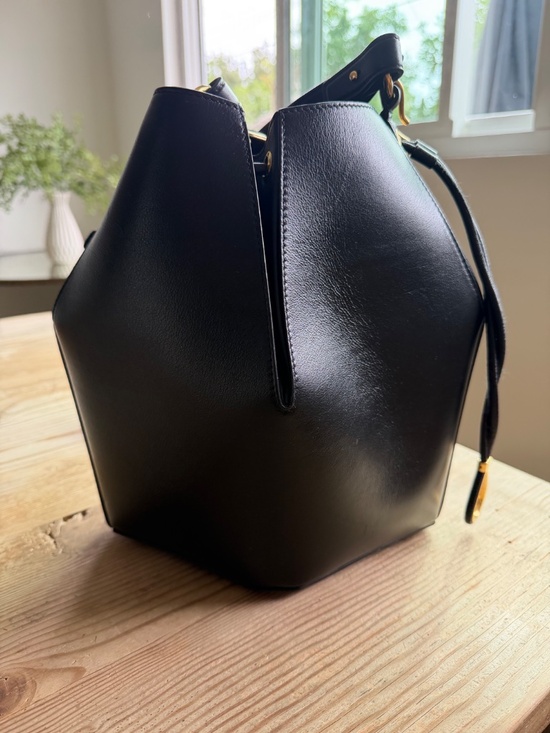 Alexander McQueen Calfskin Crystal Micro Curve Bucket Bag  Alexander McQueen black and gold bucket bag